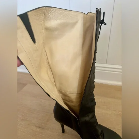 Via Spiga V-Rapido Black Leather Tall Lace Up Boot - Picture 10 of 12